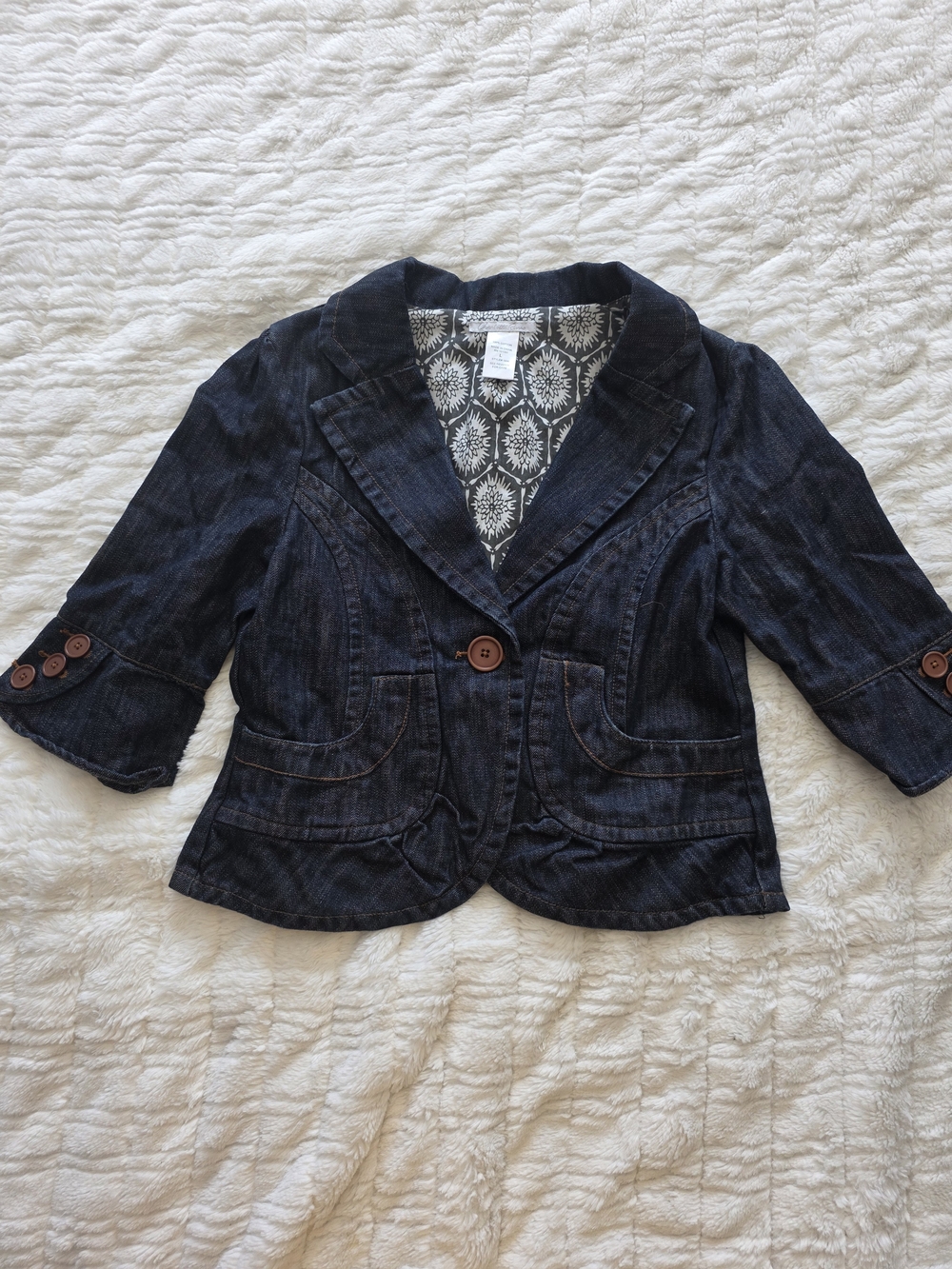 Charlotte Russe Dark Blue Denim Blazer with Button Detail